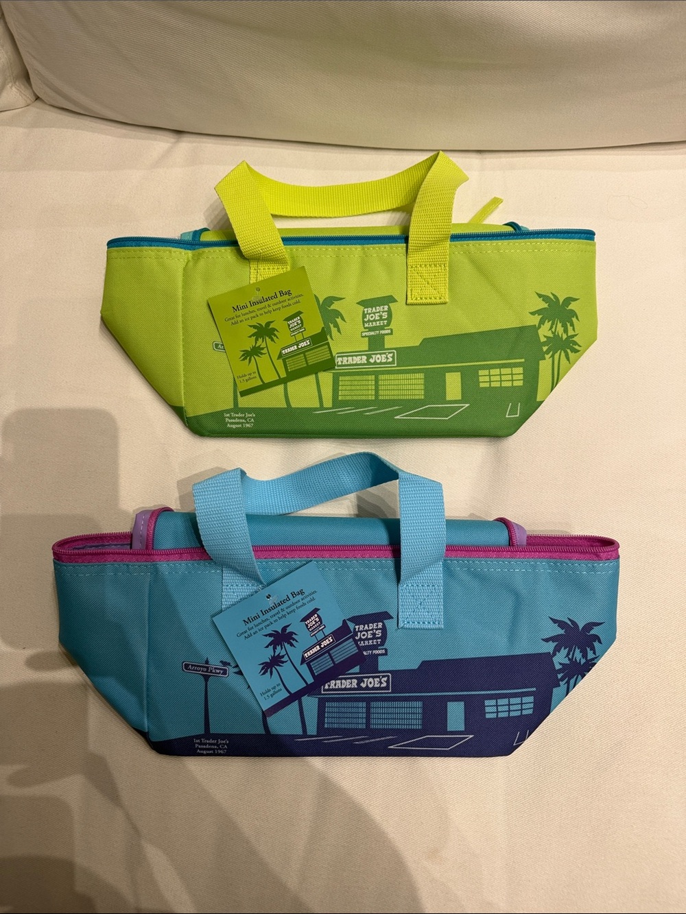 NWT Trader Joes Mini Insulated Tote Bag - Lime Green Blue